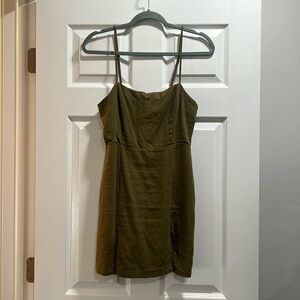 green linen mini dress
